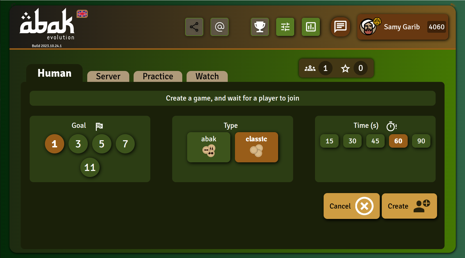 Playing against humans in Abak